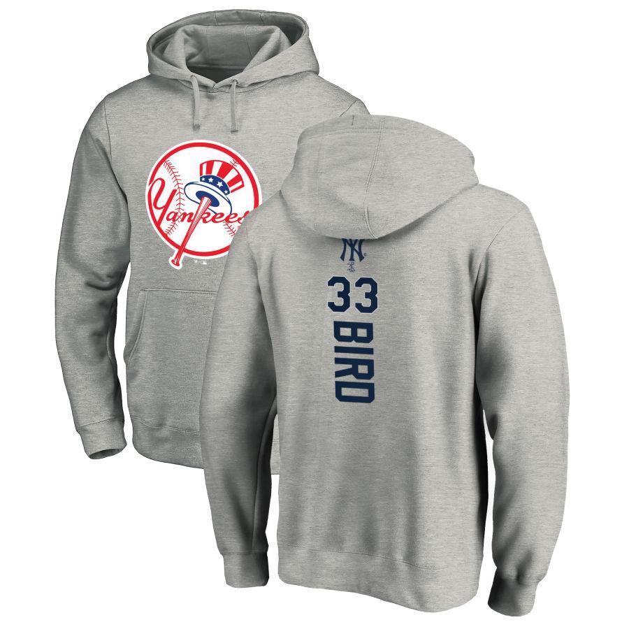 #33 BIRD Men's New York Yankees Ash Personalized Backer Pullover Hoodie