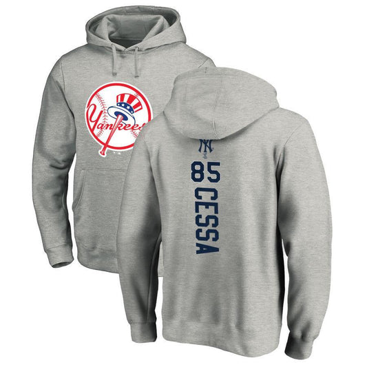 #85 CESSA Men's New York Yankees Ash Personalized Backer Pullover Hoodie