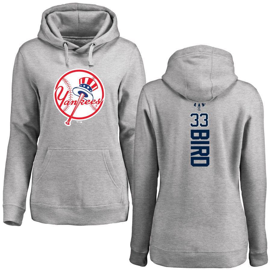 #33 BIRD Women's New York Yankees Ash Personalized Backer Pullover Hoodie