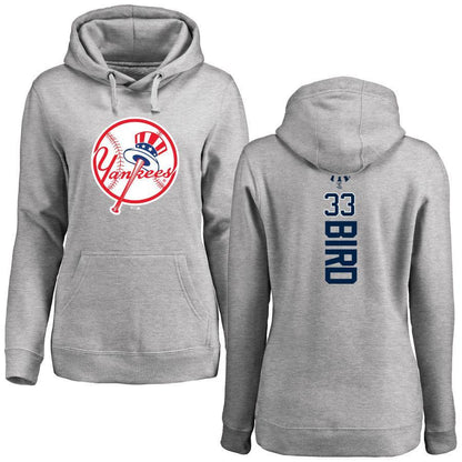 #33 BIRD Women's New York Yankees Ash Personalized Backer Pullover Hoodie