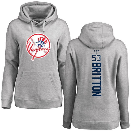 #53 BRITTON Women's New York Yankees Ash Personalized Backer Pullover Hoodie