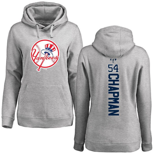#54 CHAPMAN Women's New York Yankees Ash Personalized Backer Pullover Hoodie