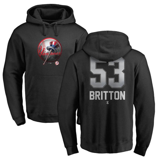 #53 BRITTON Men's New York Yankees Fanatics Branded Black Personalized Midnight Mascot Pullover Hoodie