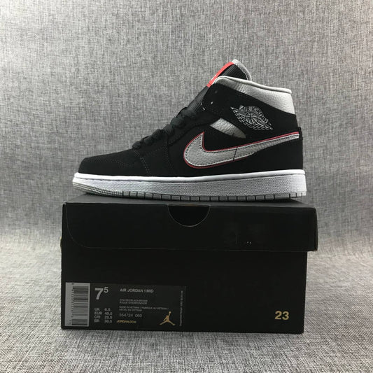 1 Mid Black White With Orange Swooh AJ1