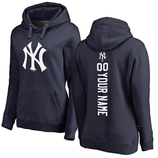 Women's New York Yankees Navy Personalized Backer Pullover Hoodie