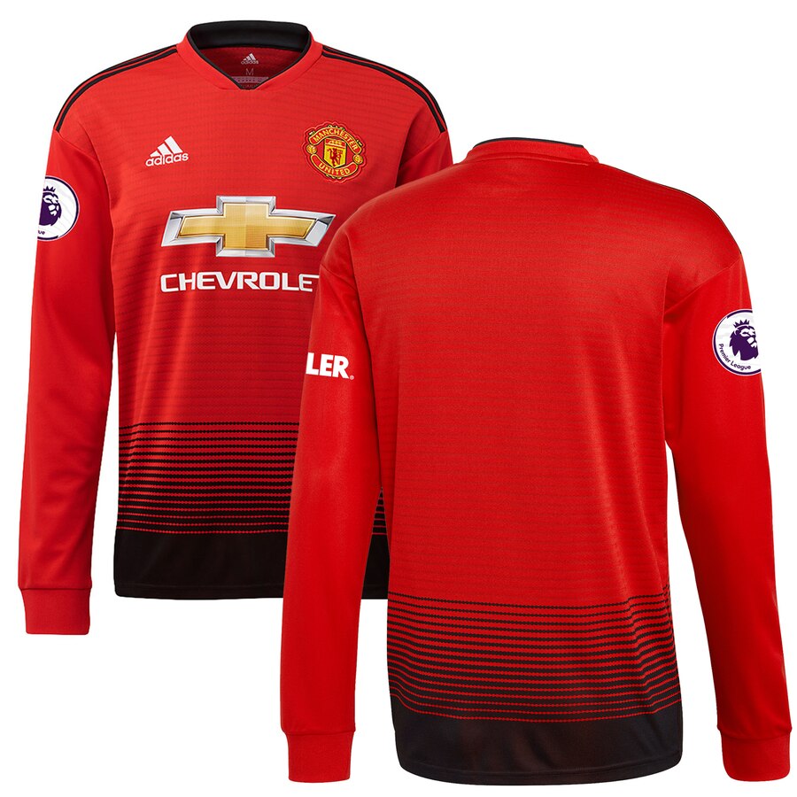 Manchester United 2018/19 Home Replica Patch Long Sleeve Jersey – Red
