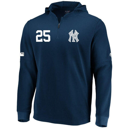 Men's New York Yankees Gleyber Torres Majestic Navy Collection Batting Practice Waffle Quarter-Zip Hoodie