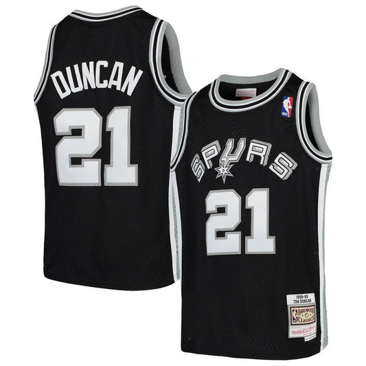 Tim Duncan San Antonio Spurs Youth Swingman Throwback Jersey – Black