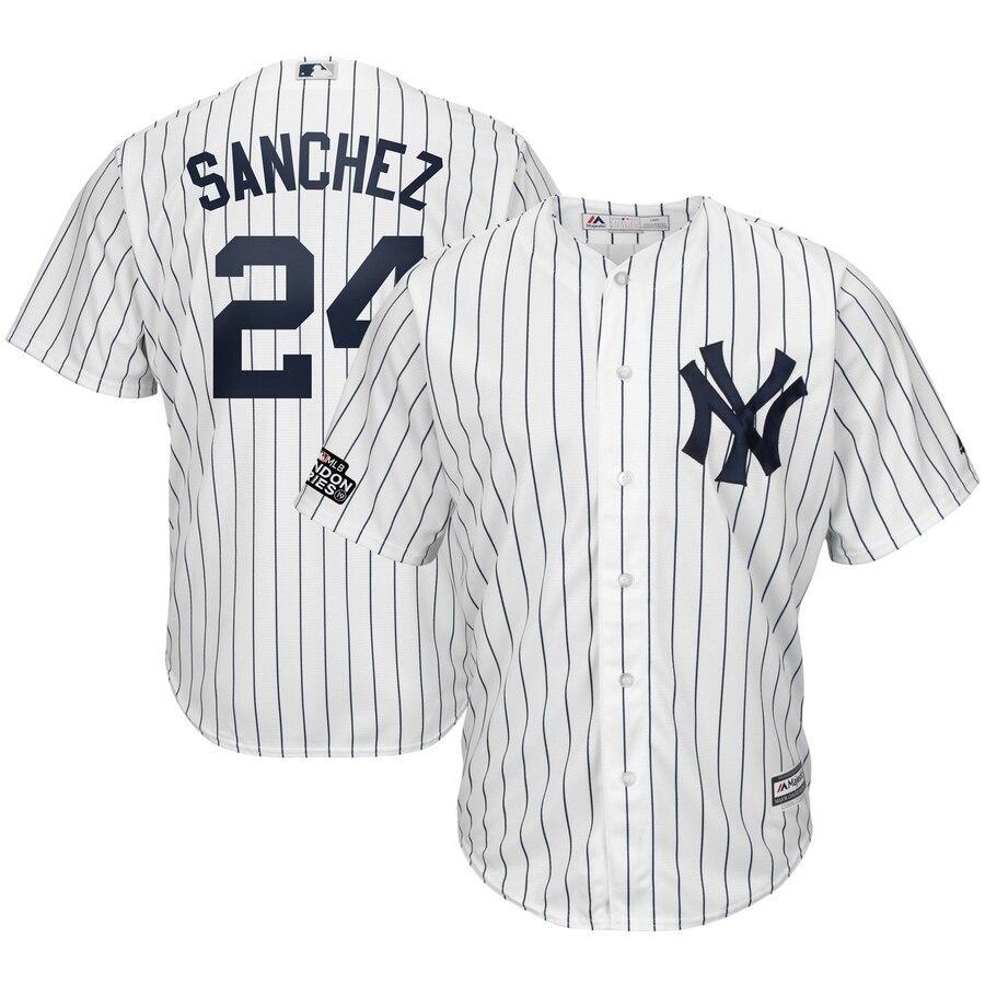 Gary Sanchez 24 New York Yankees White/Navy 2019 London Series Cool Base Player Jersey