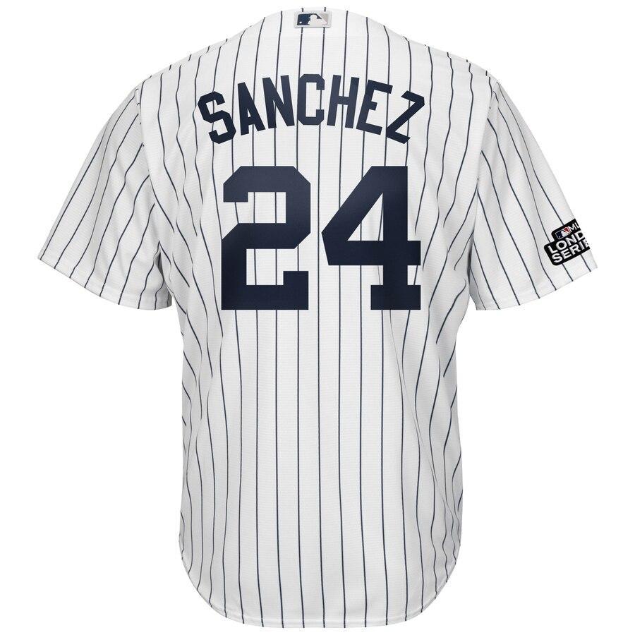 Gary Sanchez 24 New York Yankees White/Navy 2019 London Series Cool Base Player Jersey
