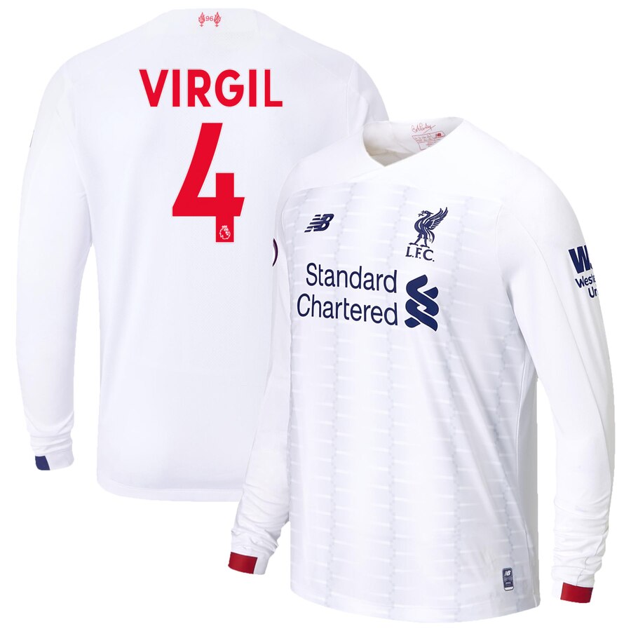 Van Dijk Liverpool 2019/20 Away Replica Long Sleeve Player Jersey – White