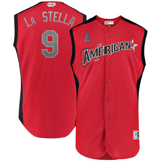 Tommy La Stella 9 American League Red 2019 MLB All-Star Game Workout Player Jersey