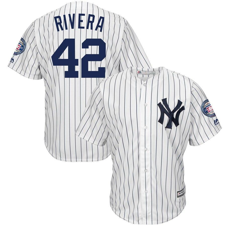 Mariano Rivera 42 New York Yankees White/Navy 2019 Hall of Fame Patch Cool Base Player Jersey