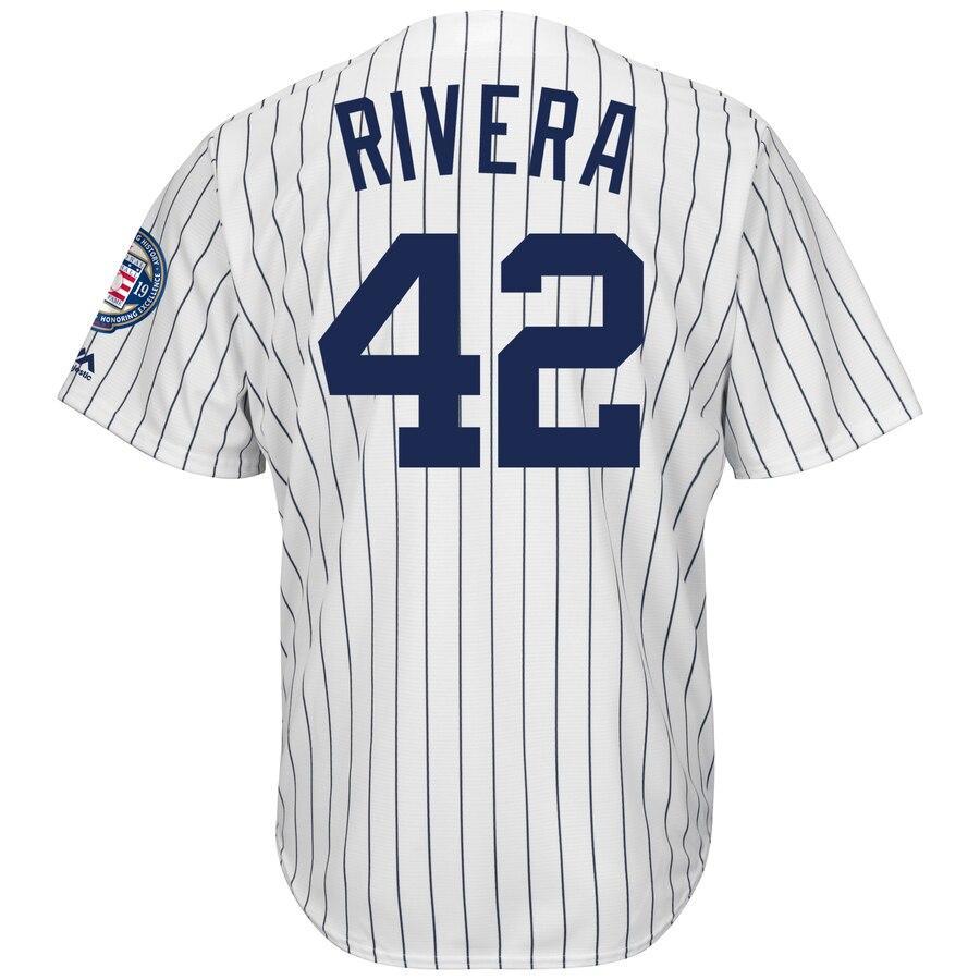 Mariano Rivera 42 New York Yankees White/Navy 2019 Hall of Fame Patch Cool Base Player Jersey