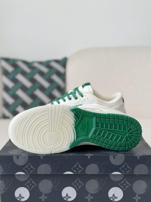 x Nike Dunk Low Sneaker in White and Green Monogram Canvas