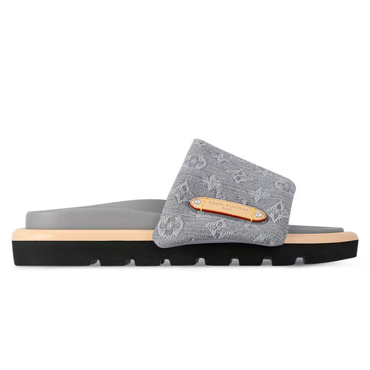 Pillow Pool Slide Comfort Flat Mule Grey