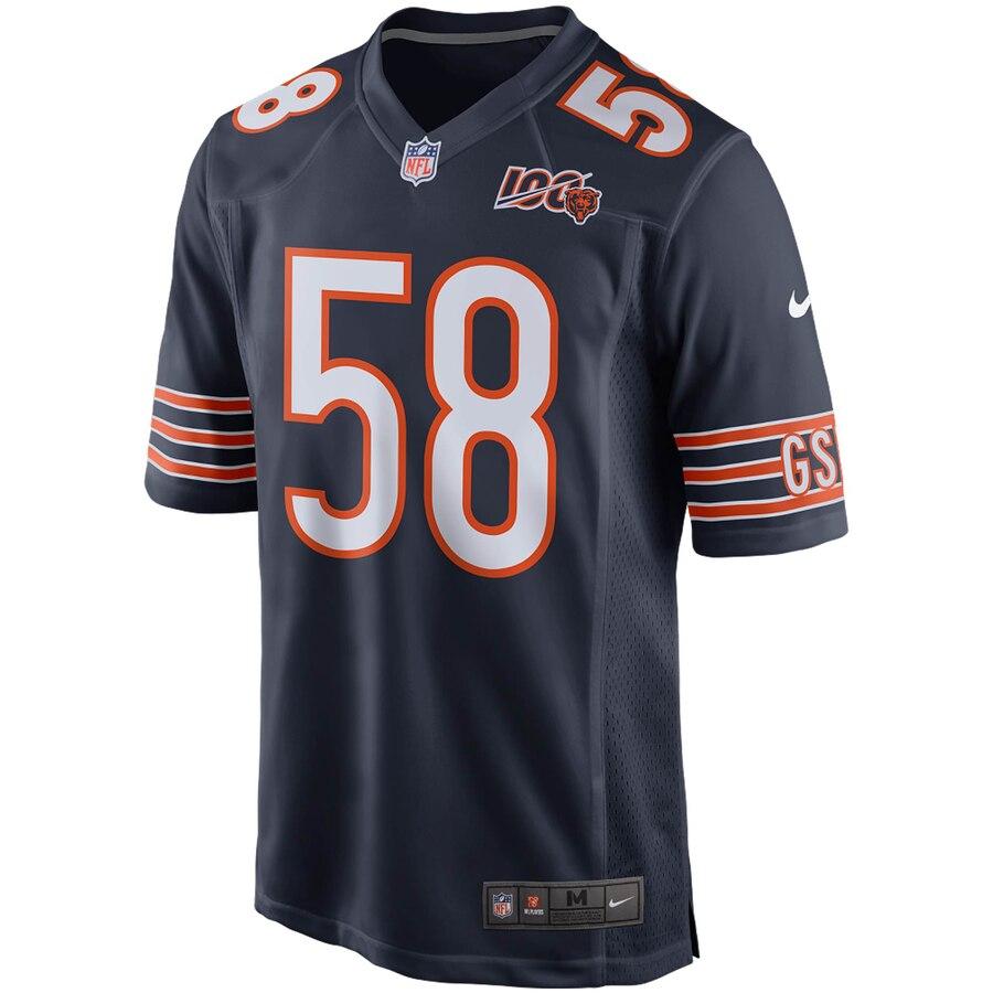 Men's Chicago Bears Roquan Smith Navy 100th Season Game Jersey