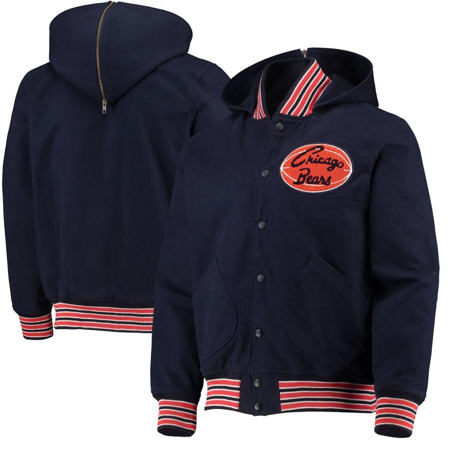 Men's Chicago Bears Mitchell & Ness Navy 100th Season Fanfest Hooded Full-Snap Jacket