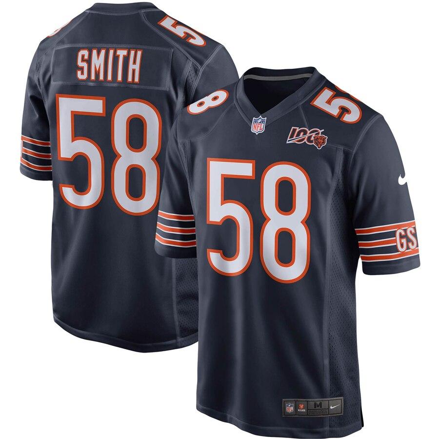 Men's Chicago Bears Roquan Smith Navy 100th Season Game Jersey